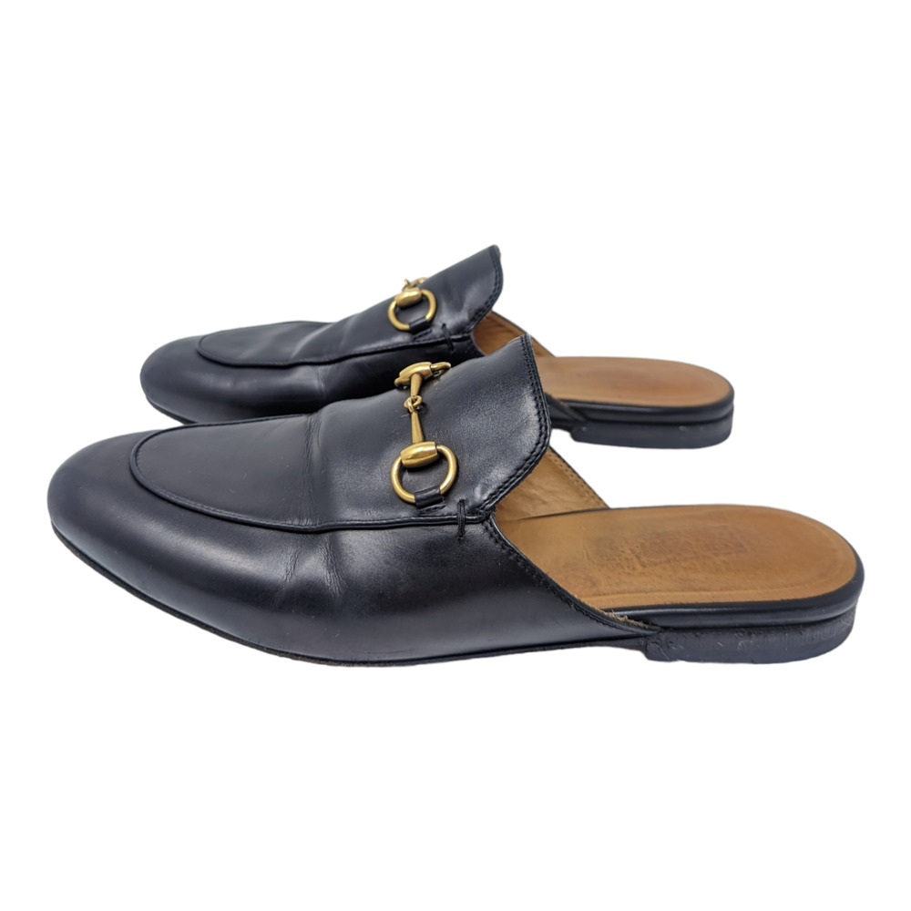 Gucci Princetown Horsebit Black Leather Slipper Round Toe Flat Mules Size 38 - Picture 2 of 13